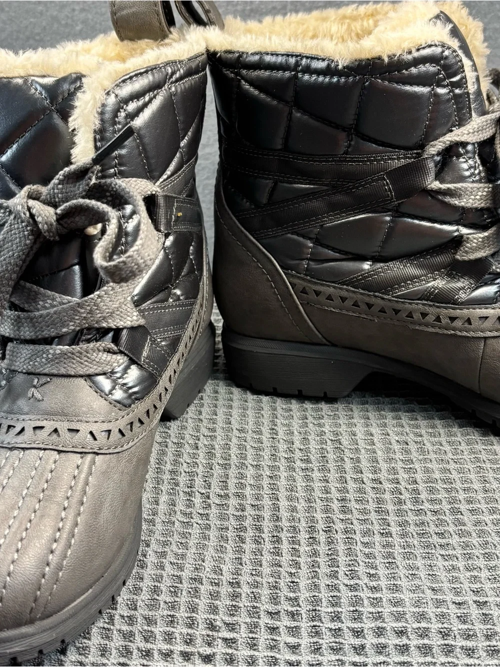 Keds Winter Lace-Up Boots in Gray with Faux Fur